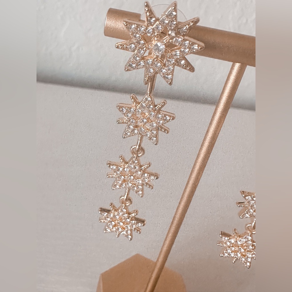 Dazzling Gold Starburst Drop Earrings/Post Starburst Earrings - Picture 5 of 7